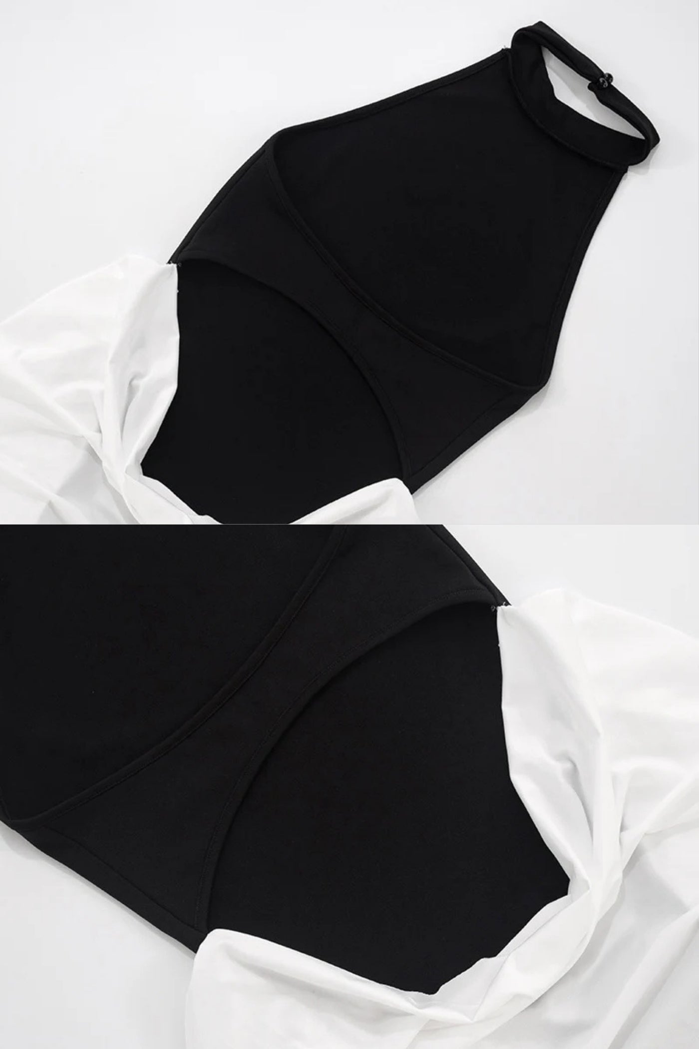 Halter Maxi Dress with  Contrasting Ruched Paneling - Black/White