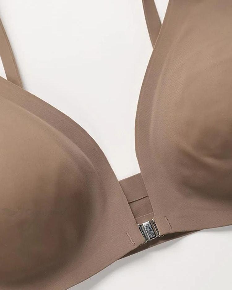 Comfortable Adjustable Straps Deep V Front Button Wireless Bra-Olive