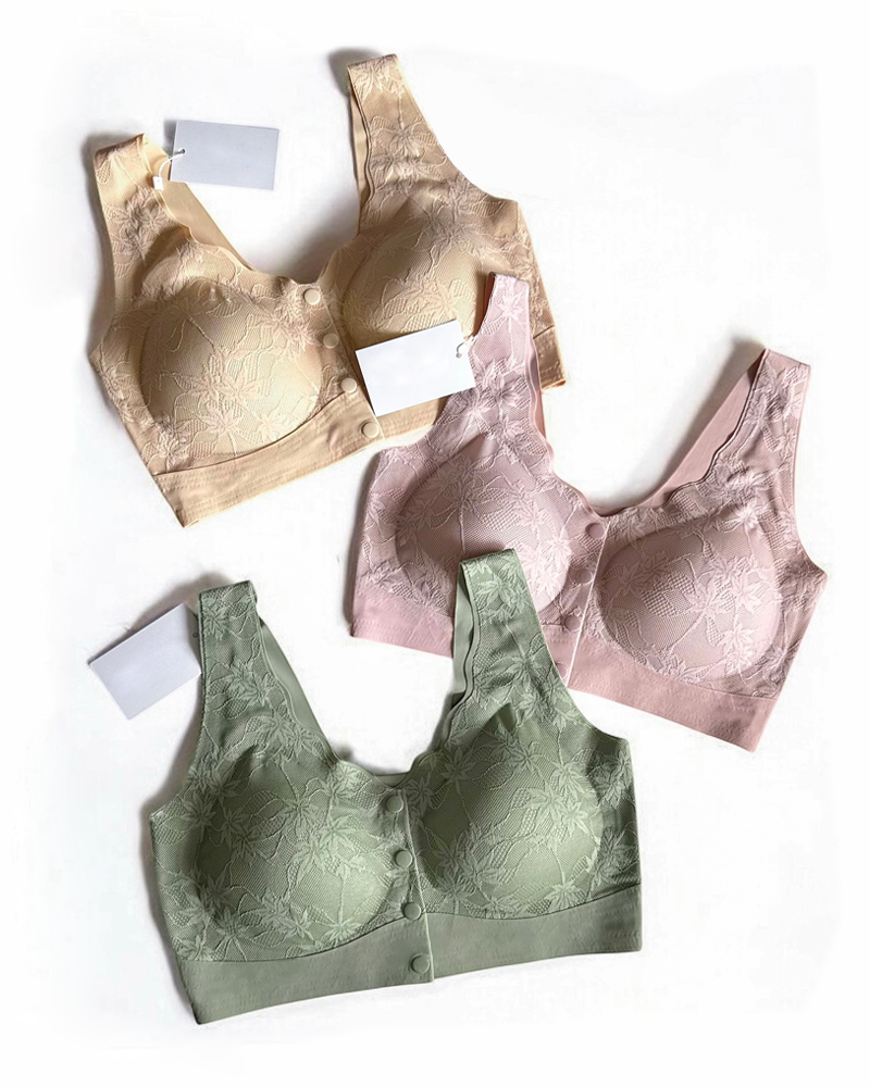 Women's Front Button Lace Seamless Push-Up Breathable Bra