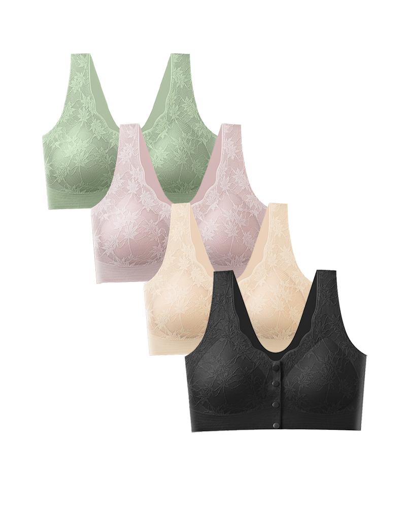 Women's Front Button Lace Seamless Push-Up Breathable Bra