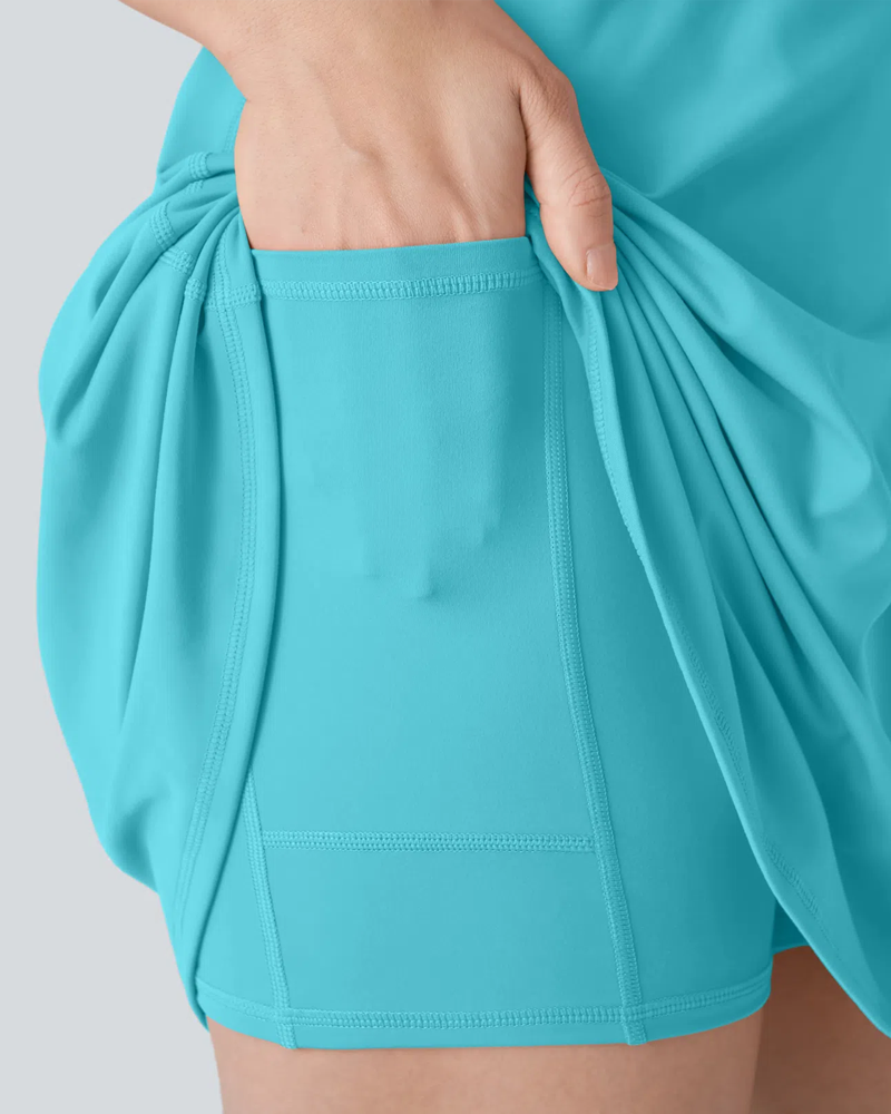 Women's Solid Color Sleeveless Casual Sports Dress with Pocket Shorts