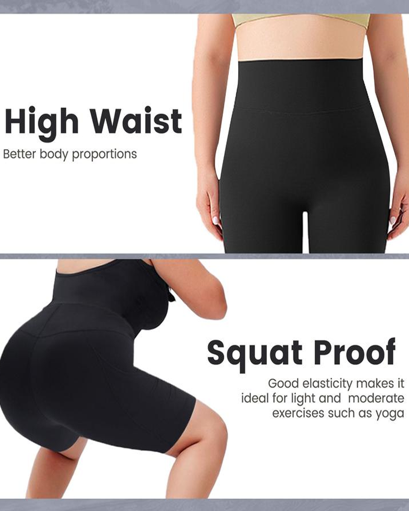 Women's Tummy Control High Waist Casual Elastic Band Pocket Yoga Sports Plus Size Shorts
