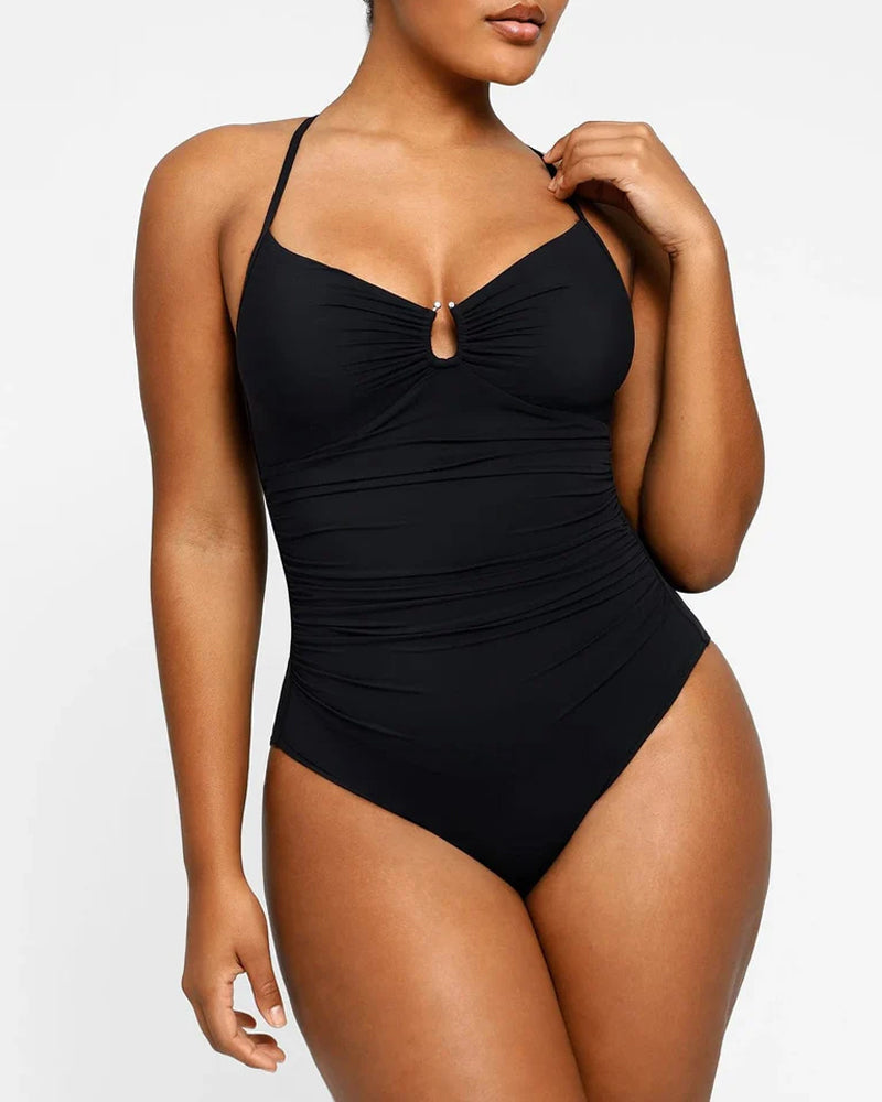 Women's Beach Vacation Solid Color U-Ring Cut Out Shaping Shape One-piece Swimsuit