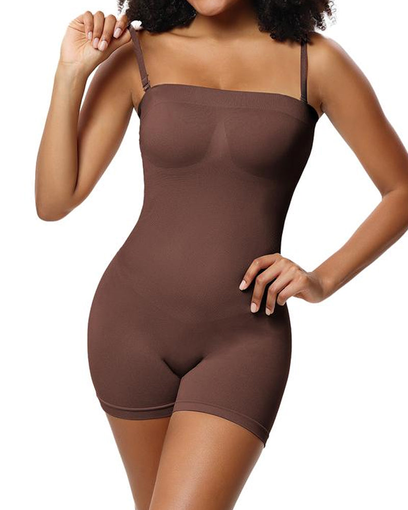 Women's Tummy Control Removable Spaghetti Straps Seamless Bandeau Bodycon Shorts Body Shaper