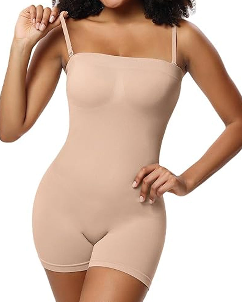 Women's Tummy Control Removable Spaghetti Straps Seamless Bandeau Bodycon Shorts Body Shaper