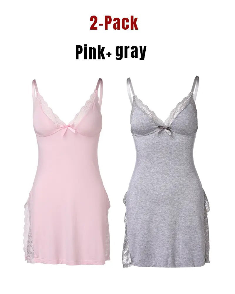 Women's Sexy Lace Side Slit Modal Suspender Nightdress