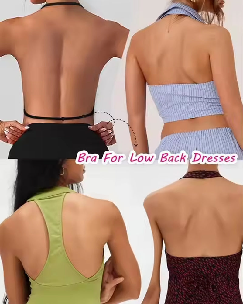 Women's Low Back Seamless Multi-Way Convertible Halter Spaghetti Strap Lifting Bra