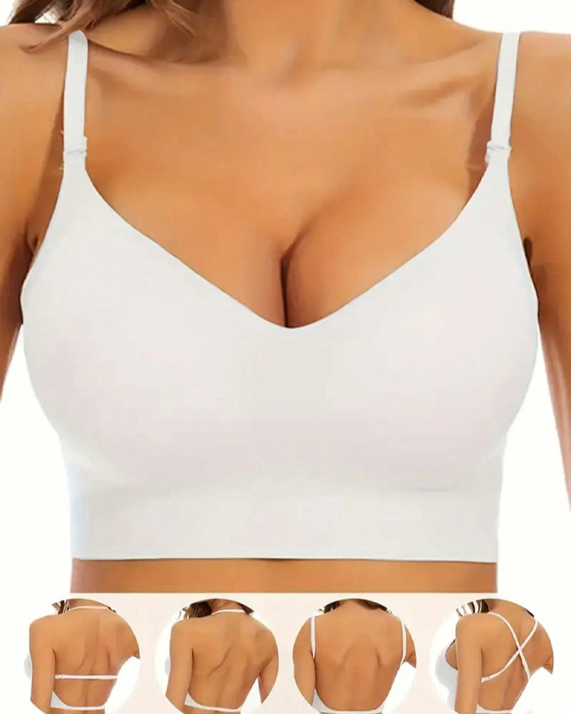 Women's Low Back Seamless Multi-Way Convertible Halter Spaghetti Strap Lifting Bra