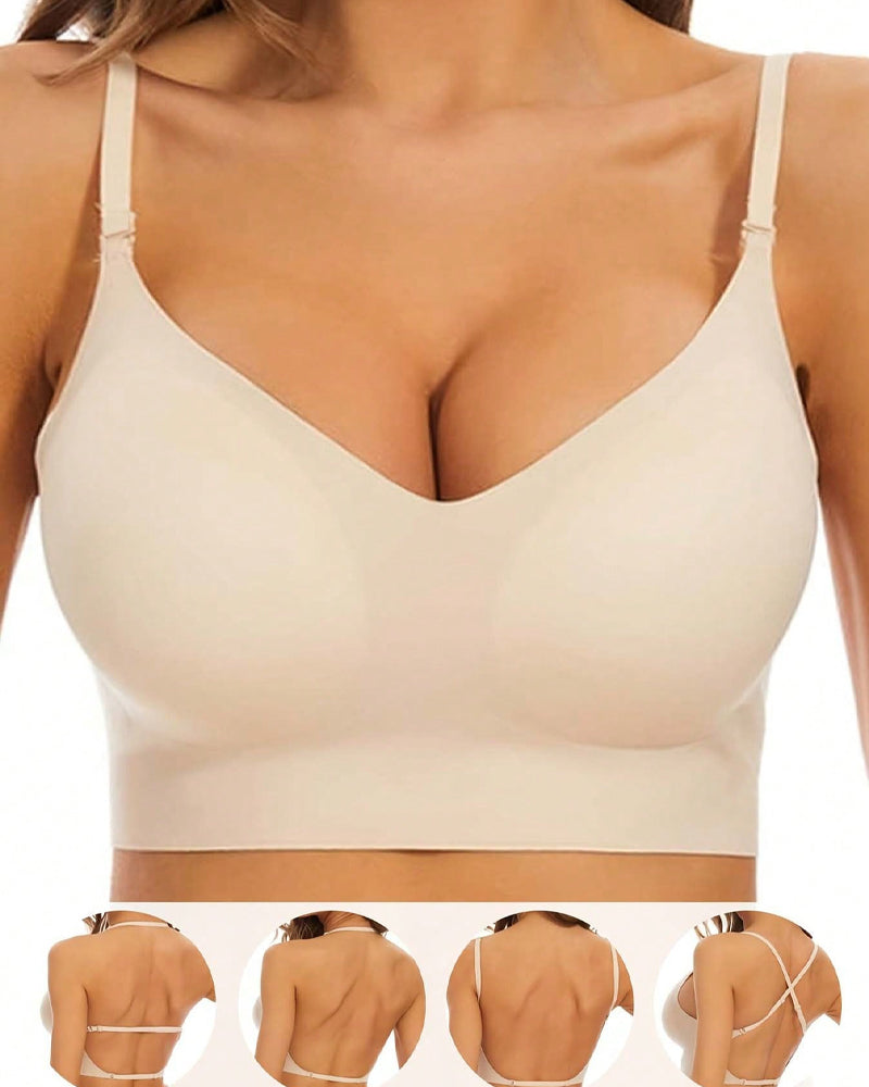 Women's Low Back Seamless Multi-Way Convertible Halter Spaghetti Strap Lifting Bra