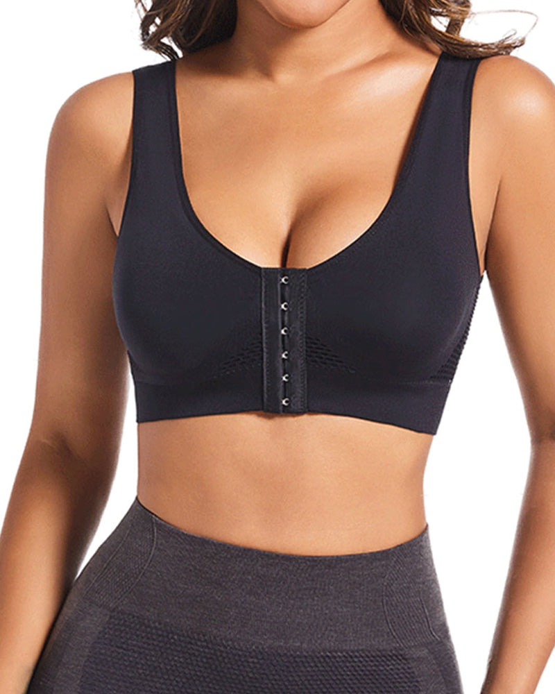 Women's Front-Clasp Plus Size High Support Back Mesh Breathable Wire-Free Sports Bra