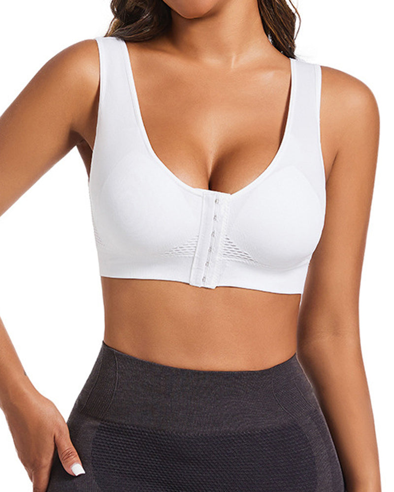 Women's Front-Clasp Plus Size High Support Back Mesh Breathable Wire-Free Sports Bra