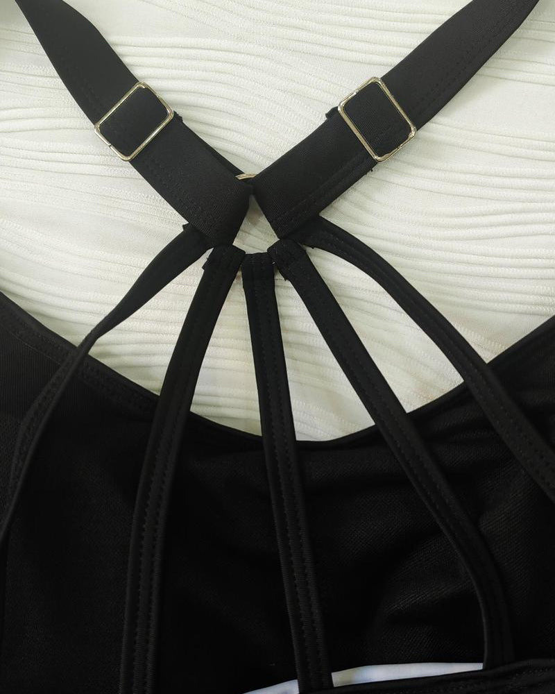 Vintage Leopard Print Adjustable Strap Swimsuit and Side Drawstring Swim Shorts Two-Piece Set