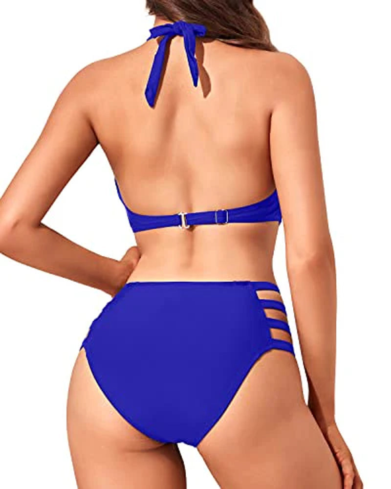 Women's Sexy Round Neck Open Back Mesh Stitching One-Piece Swimsuit