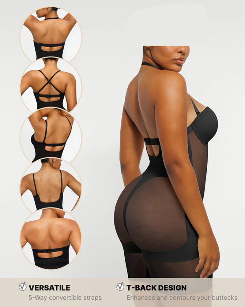 Women's Adjustable Straps Deep V Tummy Control Backless Crotch Zipper All-in-One Body Shaper