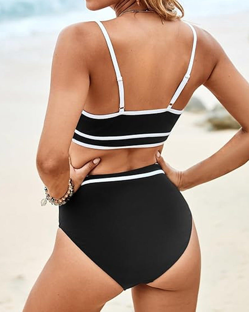 Women's Ribbed Colorblock High Waist Bikini Set