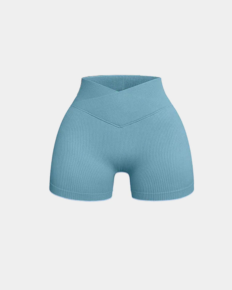 Ribbed High Waist Solid Skinny Yoga Sport Shorts