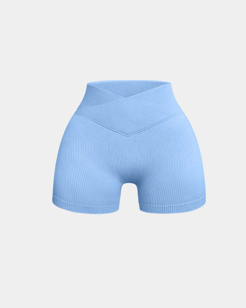 Ribbed High Waist Solid Skinny Yoga Sport Shorts