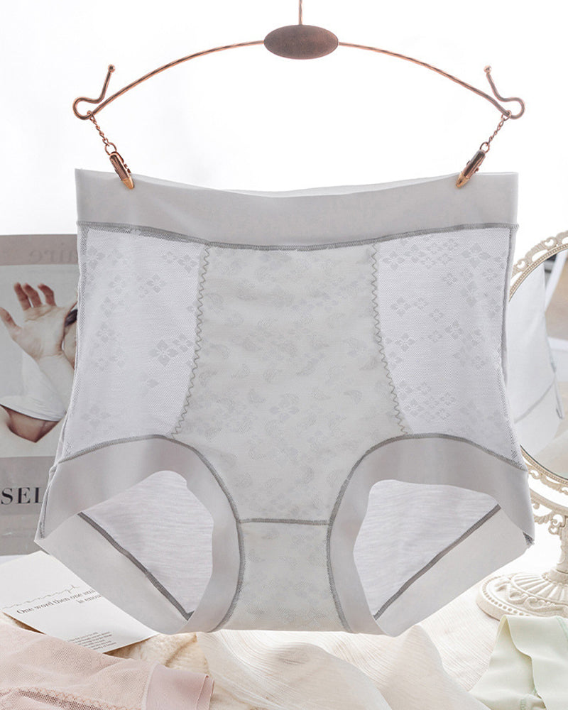 Mulberry Silk Protein 7A Antibacterial High Waist Tummy Tuck Lace Breathable Panties