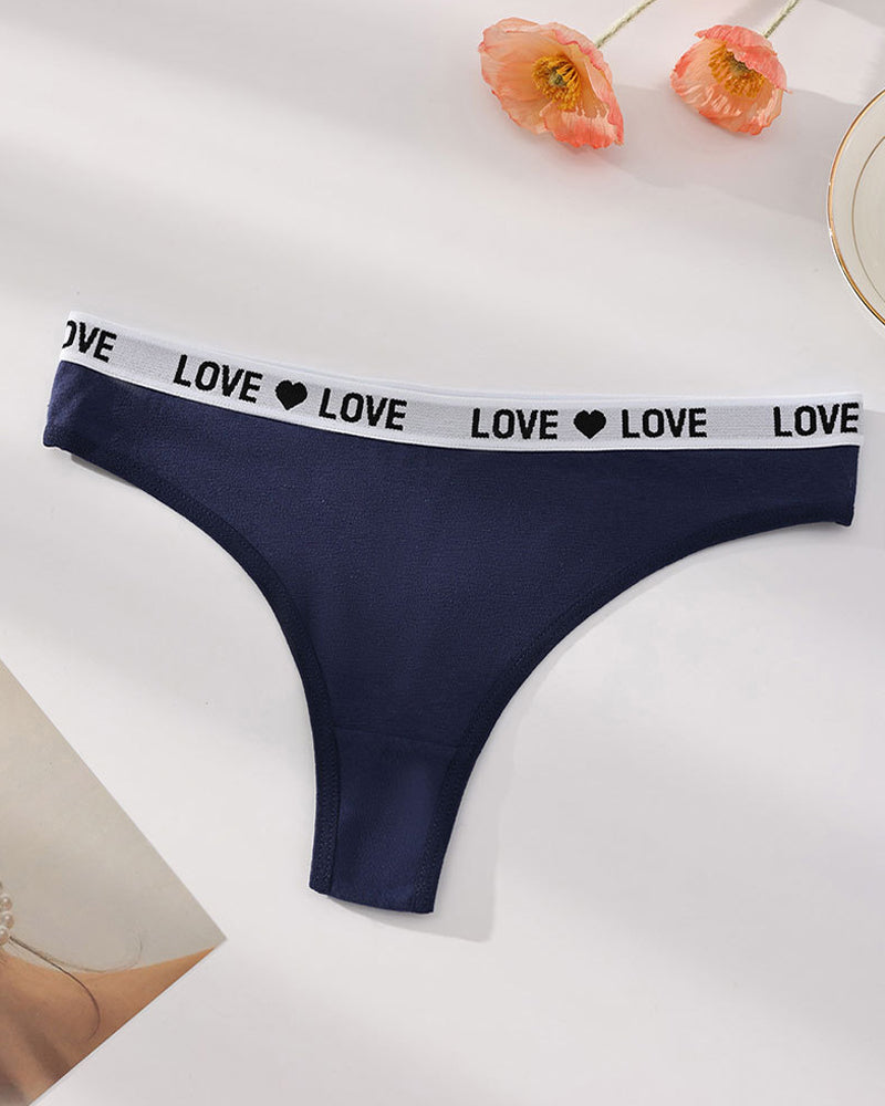 Women's Low-Rise Colorblock Heart-Shaped Lettering Cotton Thong Briefs