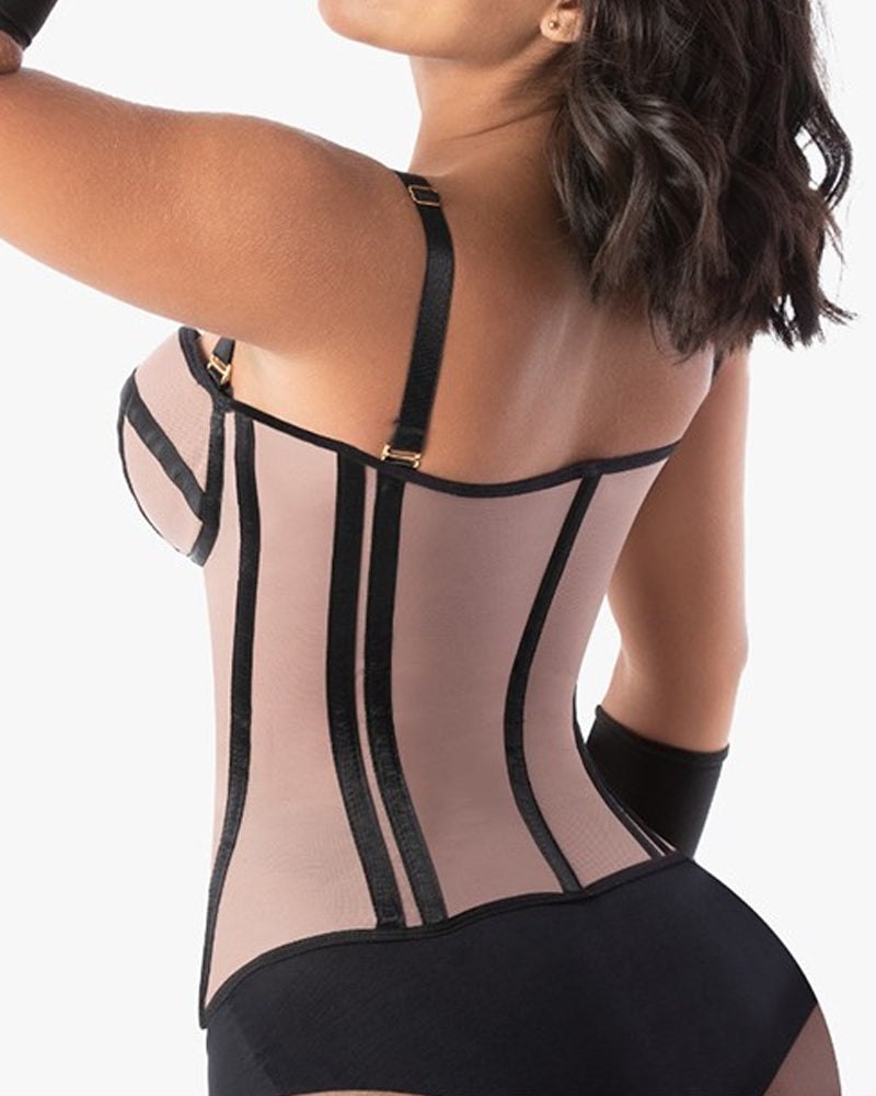 Sexy Bandeau Colorblock Removable Straps Shapewear Corset Top with Zipper
