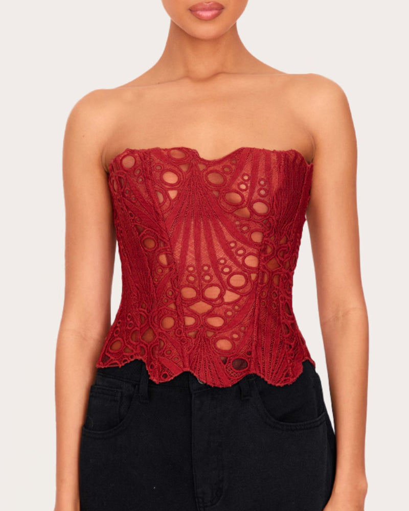 Ladies Elegant Lace Back Tie-up Tube Top Tummy Shaper Top
