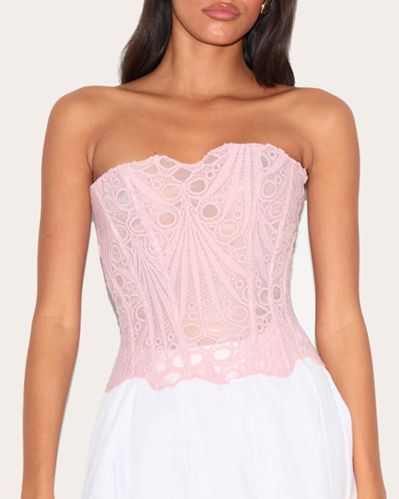 Ladies Elegant Lace Back Tie-up Tube Top Tummy Shaper Top