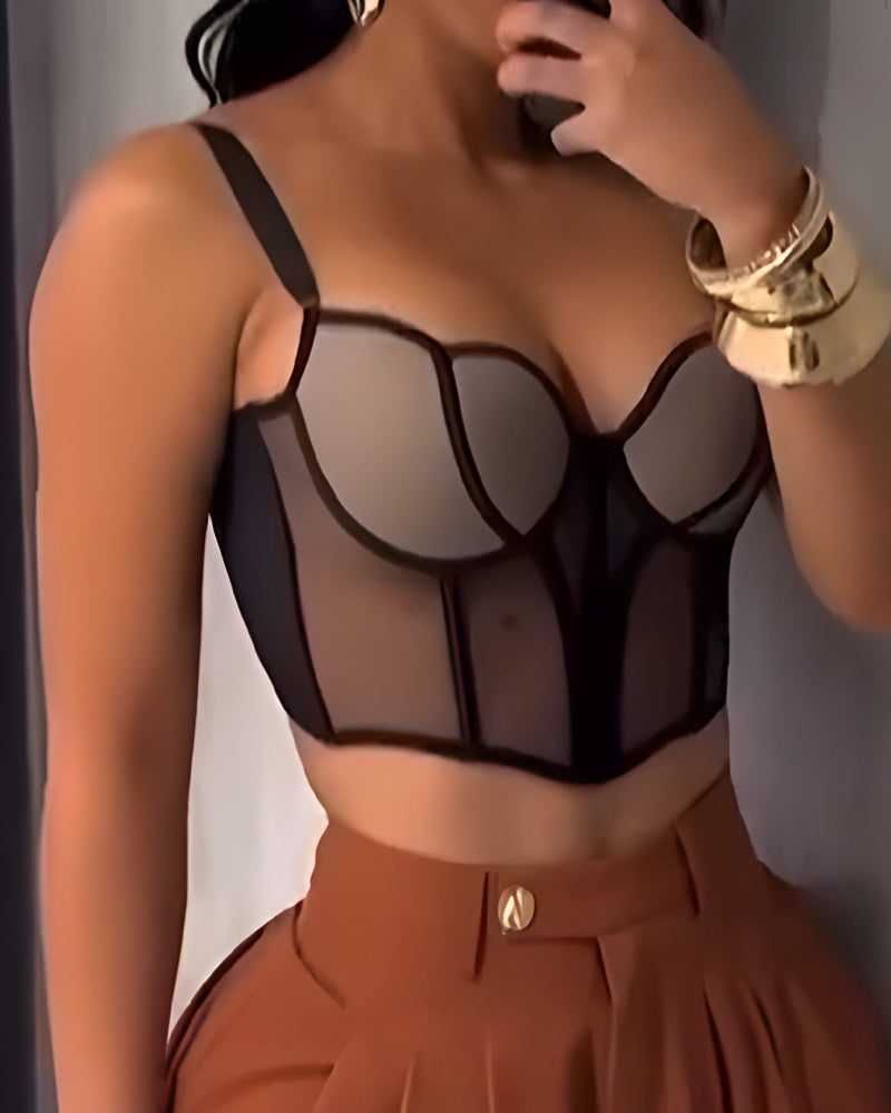 Sexy Sheer Mesh Push-Up Corset Top