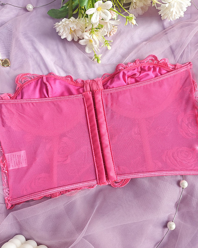 Sexy Flower Lace Mesh Herringbone Tube Top