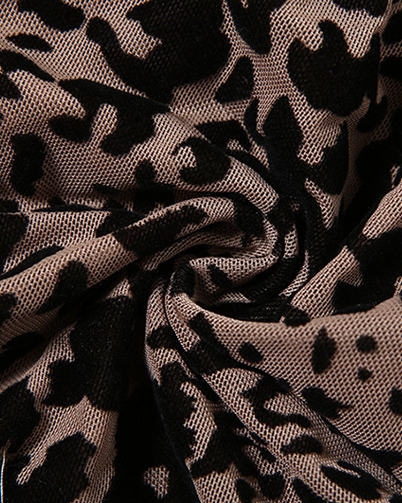 Sexy Leopard Print Low-Cut Hollow Lace-Up Backless Jumpsuit