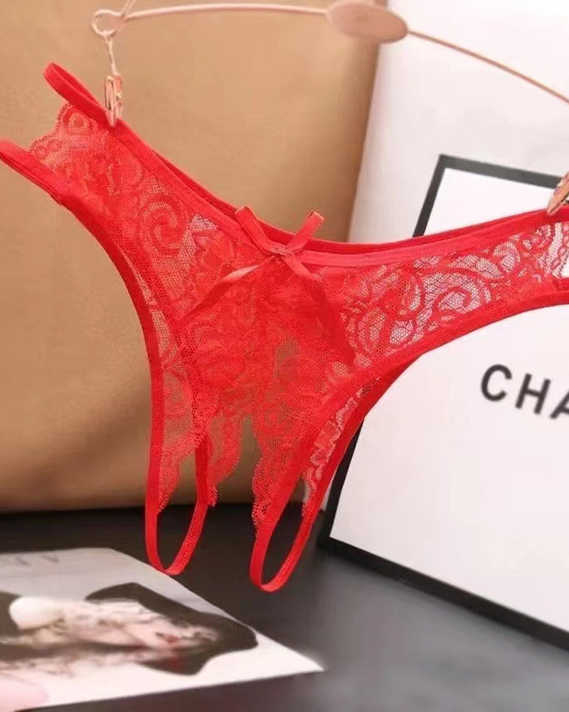 Women's Sexy Lace Open Crotch Hollow Low Rise Thong