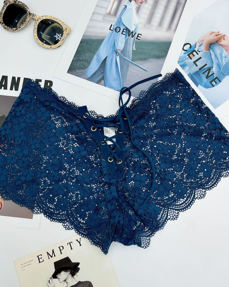 Women's Sexy Flower Lace Back Waist Tie Design Panties