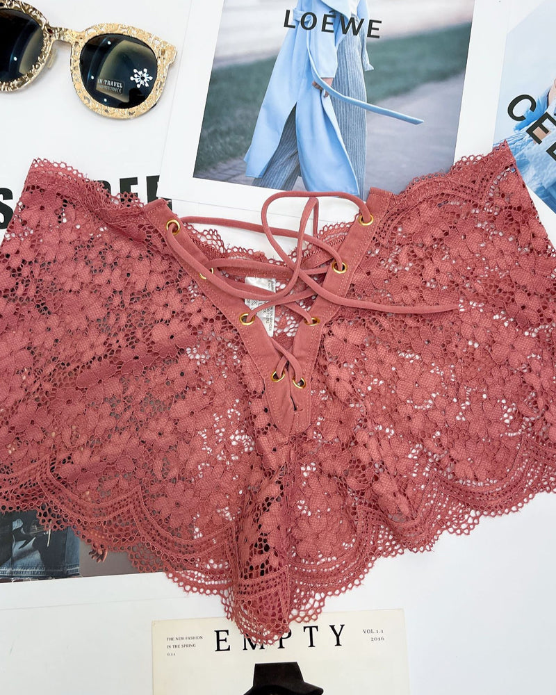 Women's Sexy Flower Lace Back Waist Tie Design Panties