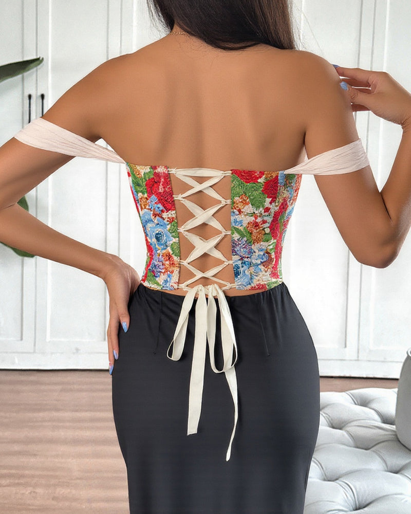 Retro Sexy Jacquard Palace Style Wrapped Chest Herringbone Top