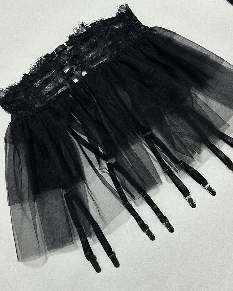 Sexy Lace See-Through Mesh Tulle Skirt Six-Piece Set