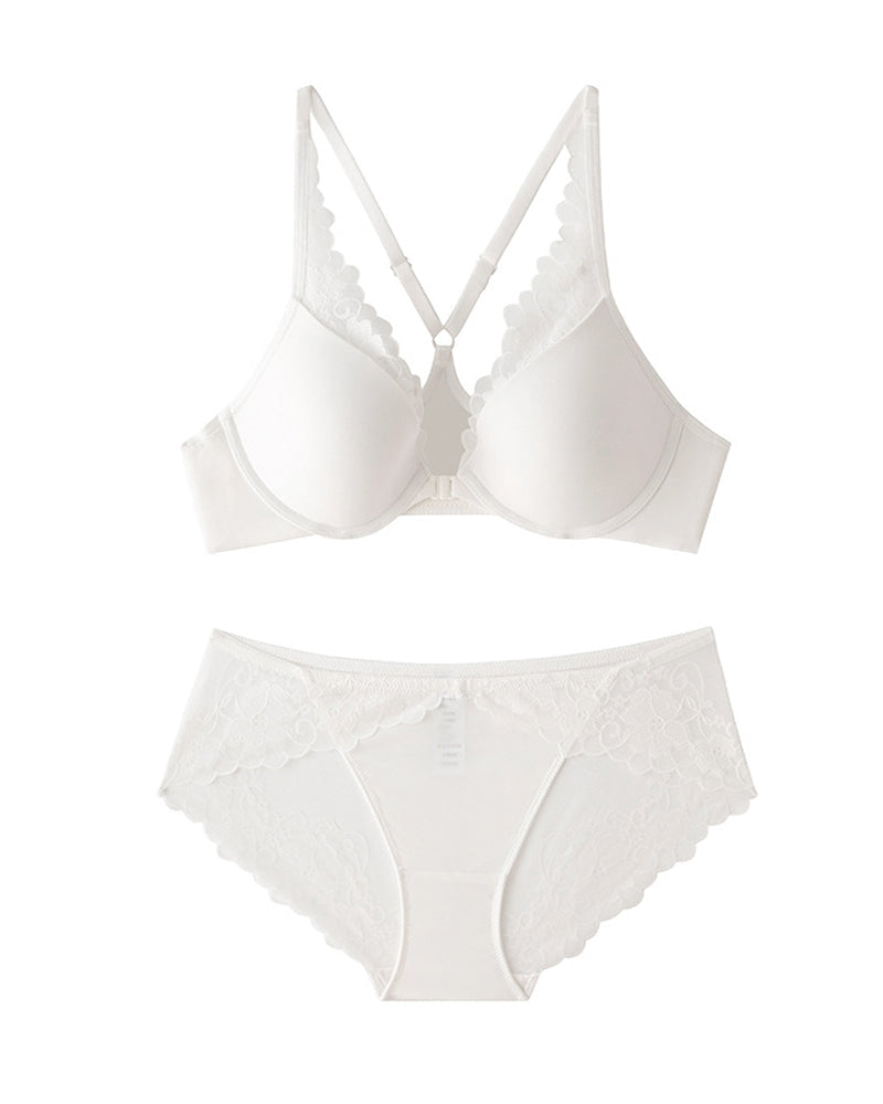 Women's Seamless Front-Clasp Wire-Free Lace Comfort Bra and Panty Set