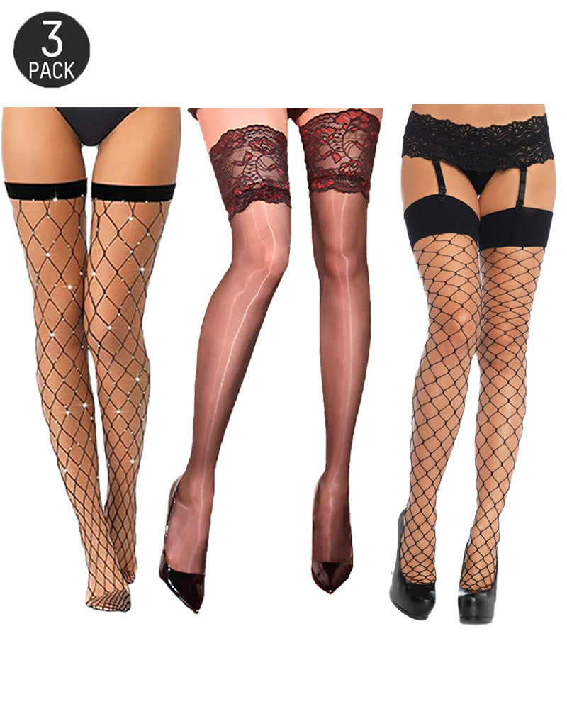 3-Pack Sexy Diamond Lace Stockings