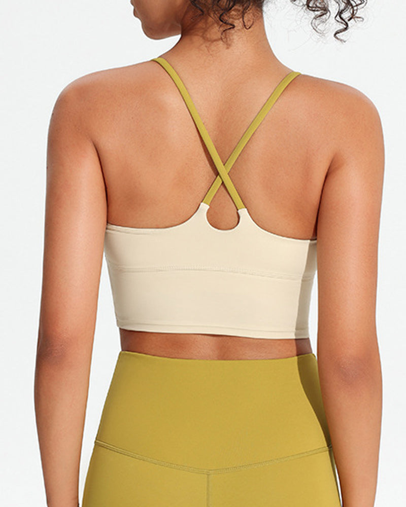 Women's Seamless Fixed Chest Pad Contrast Color Strap Cross Sports Yoga Vest