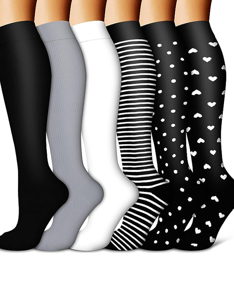 6 Pairs Of High-Elastic Breathable Calf Compression Socks For Sports and Fitness