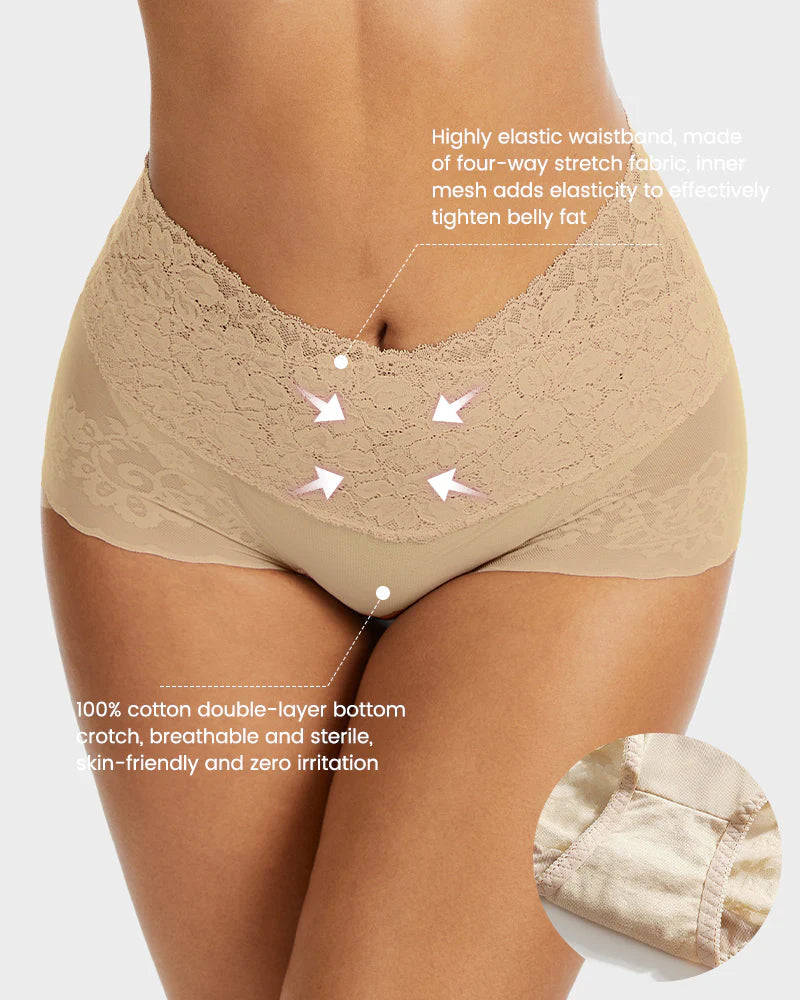 3-Pack High-Waist Lace V-Shaped Breathable Tummy-Control Panties