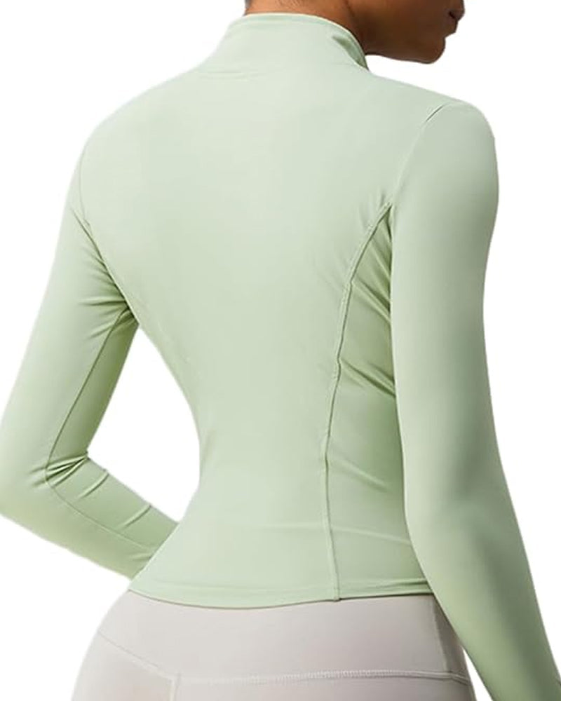 Breathable Quick-Drying Front Zip Yoga Track Jacket with Pockets and Thumbholes