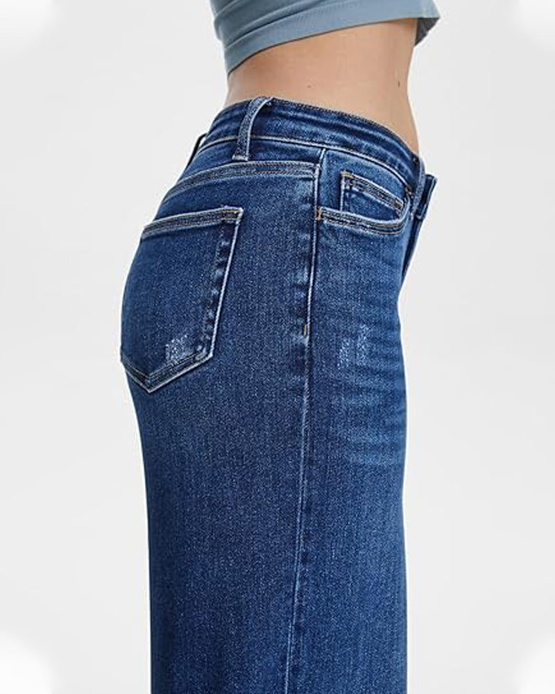 Mid-Rise Loose Stretch Wide-Leg Jeans