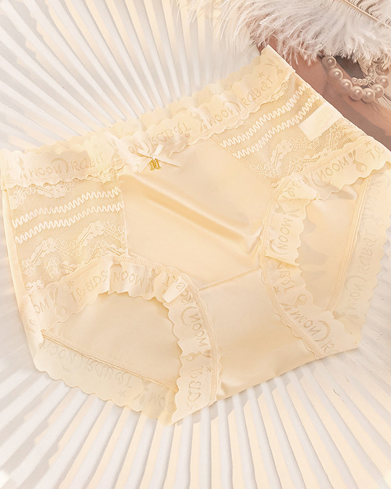 Mid-Rise Antibacterial Crotch Breathable Seamless Lace Satin Briefs