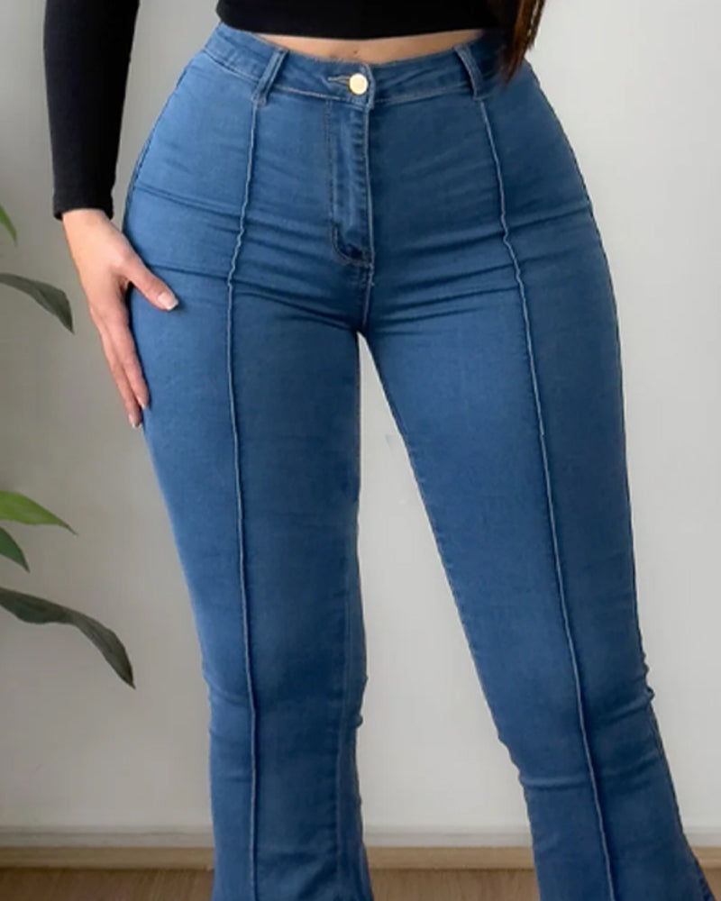 Fashion Solid Color Stretch Flared Jeans