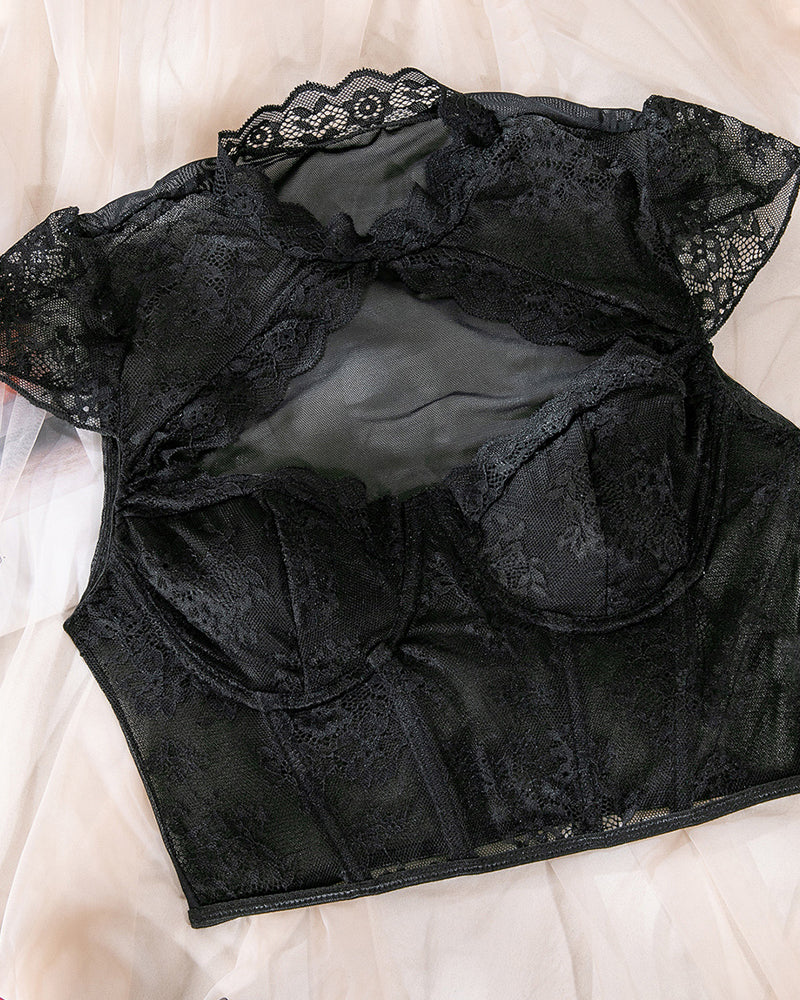 Sexy Round Neck Lace Herringbone Push-Up Bra Top