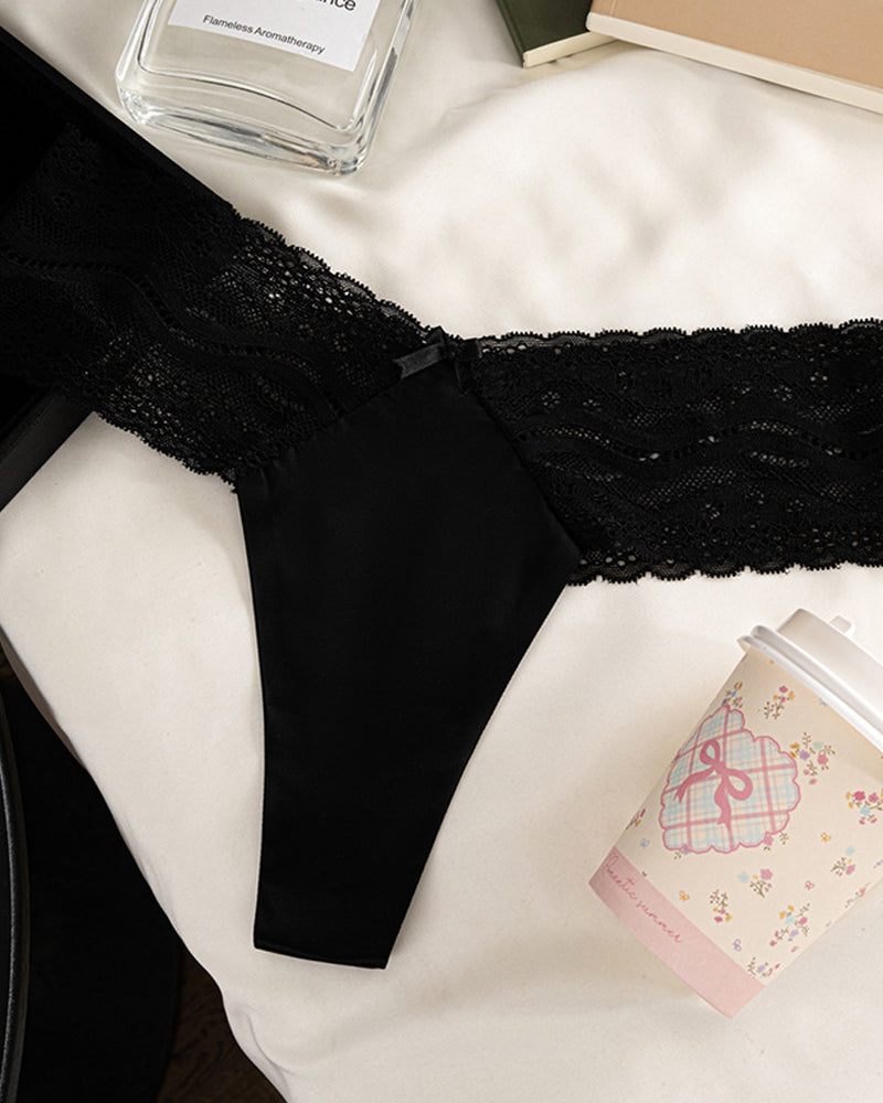 Low-Waist Seamless Sexy Lace Satin Stitching Briefs