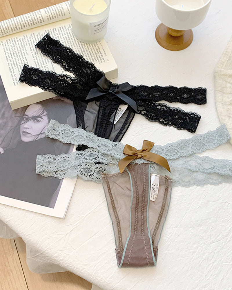 Sexy Colorblock Lace Low-Rise See-Through Mesh Thong