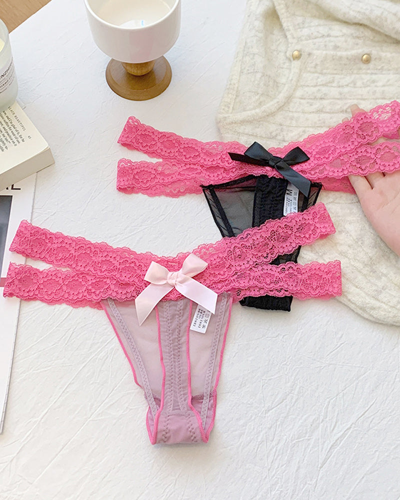 Sexy Colorblock Lace Low-Rise See-Through Mesh Thong