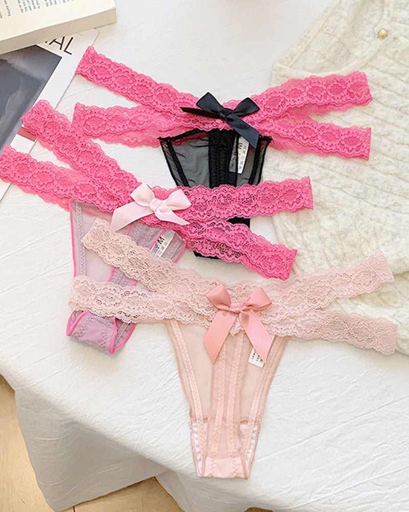 Sexy Colorblock Lace Low-Rise See-Through Mesh Thong