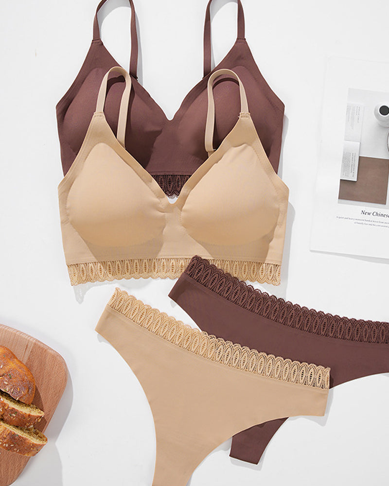 Seamless Sexy Lace Splicing Beautiful Back Underwear Set