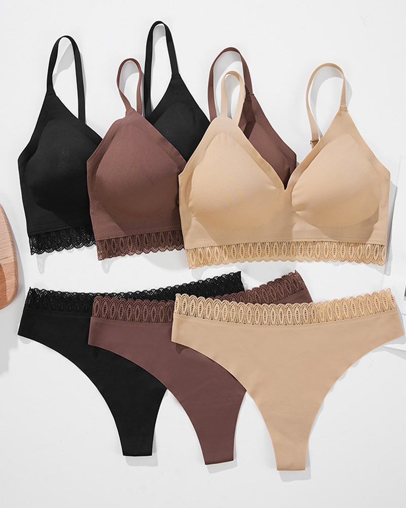 Seamless Sexy Lace Splicing Beautiful Back Underwear Set